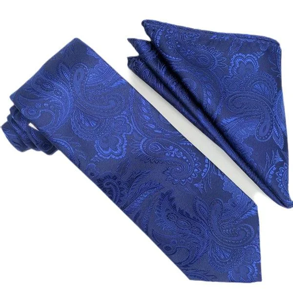 Fashion And Simplicity Navy Paisley Tie and Hanky Set