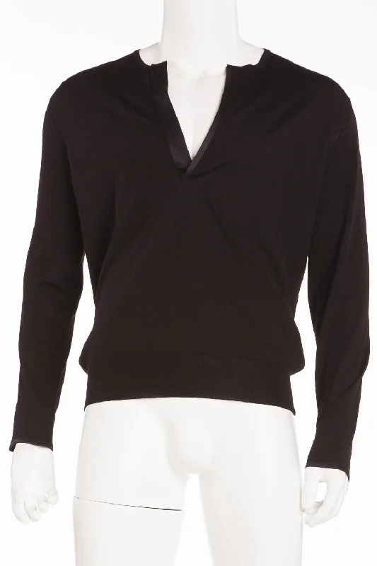 Luxury And Elegant Hermes - NWT Black Long Sleeve V Neck Shirt - XL