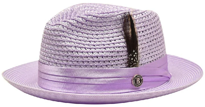 Embroidery Design Lavender Fedora Braided Straw Hat
