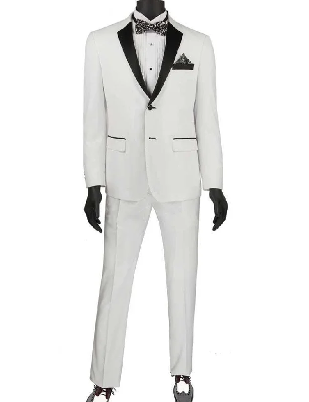 Casual Comfort Wear Ultra Slim Fit White with Black Lapel 2 Piece Tuxedo