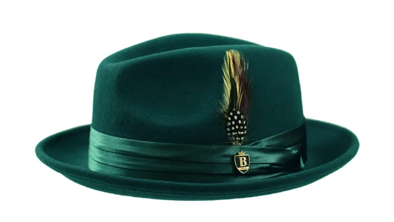 Fashionable In The Times Hunter Green Fedora Wool Felt Dress Hat