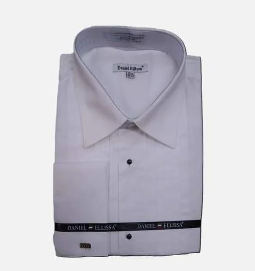 Comfortable And Cold-proof White Pointed Collar Pleated Tuxedo Shirt