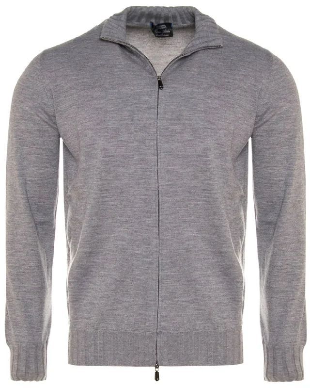 Fashionable In The Times Grey Cashmere Full Zip Sweater