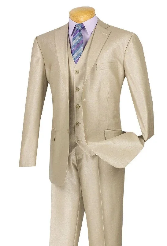 Cozy Lifestyle Shinny Vested Regular Fit Suit, Beige