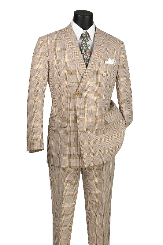 High-end Design Beige Windowpane Double Breasted Suit