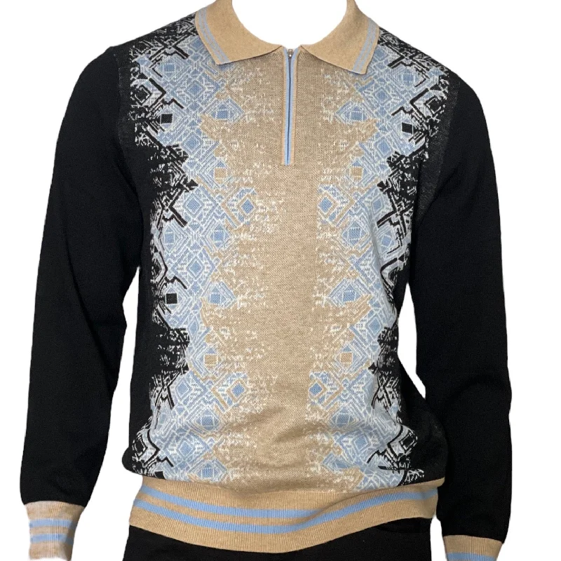 Comfortable Chic Cigar Couture "Vango" Sweater (Tan/Black/Sky) 308