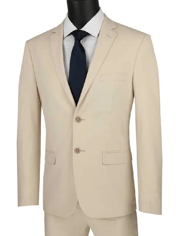 Sweet Girl Ultra Slim Fit Stretch 2 Piece Suit Color Beige