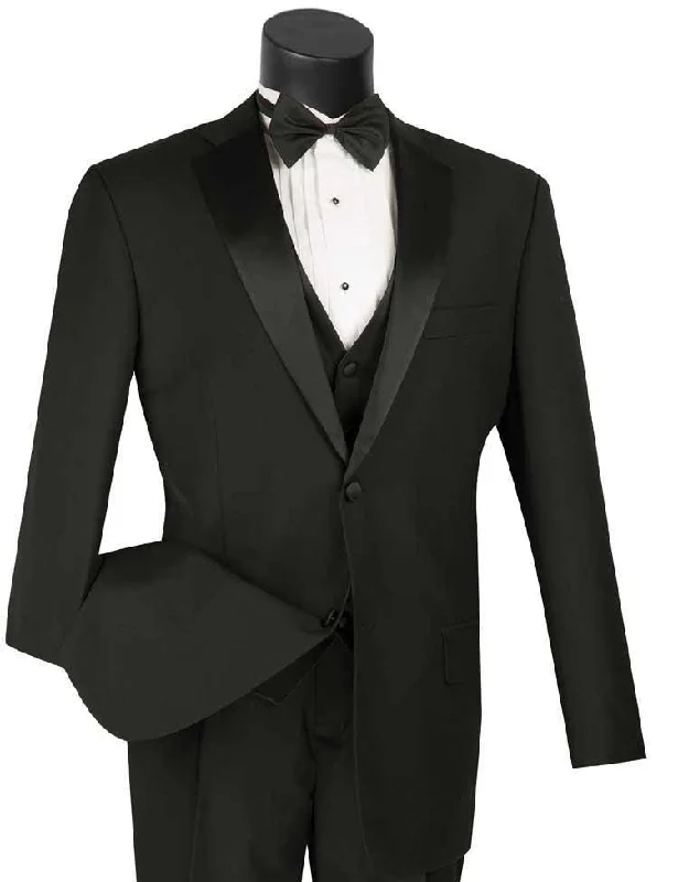 Slim Fit Black Tuxedo 3 Piece Regular Fit with Black Bow Tie