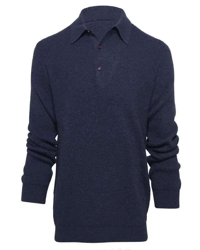 Body Design Navy Ribbed Cashmere Polo Sweater