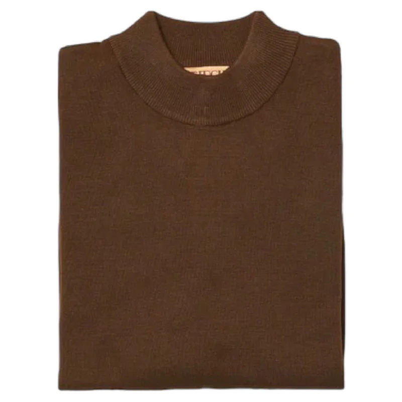 Sports Style Inserch Cotton Blend Mock Sweater (Brown)