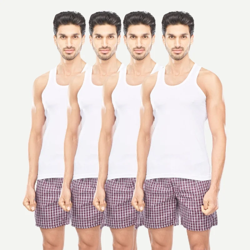 Kings RN - 100% Cotton White Vest For Mens Combo (Pack of 4) | Uathayam