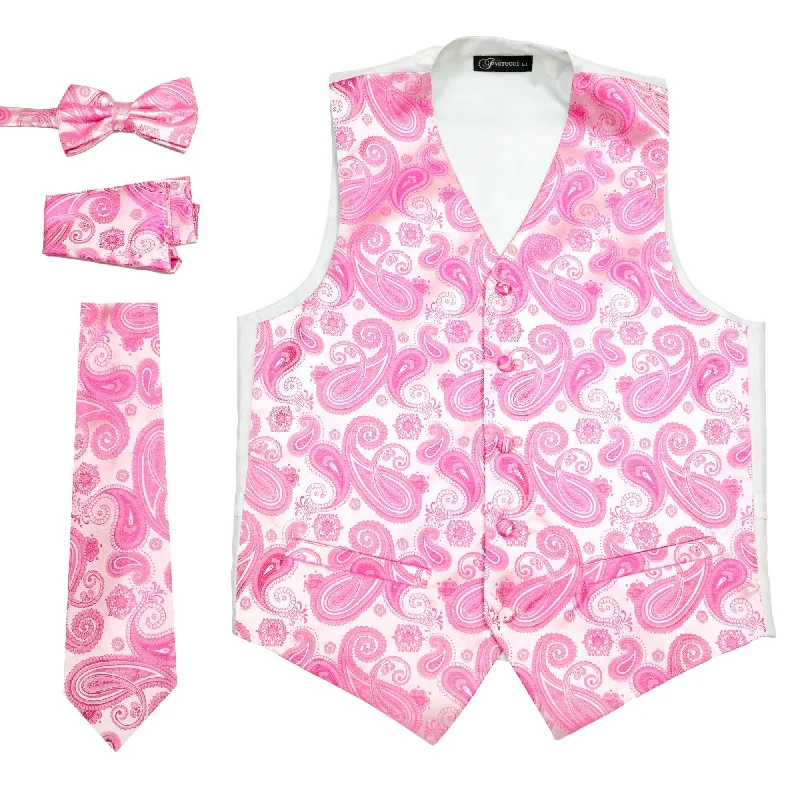 Urban Sense Ferrecci Mens Fuchsia Paisley Wedding Prom Grad Choir Band 4pc Vest Set