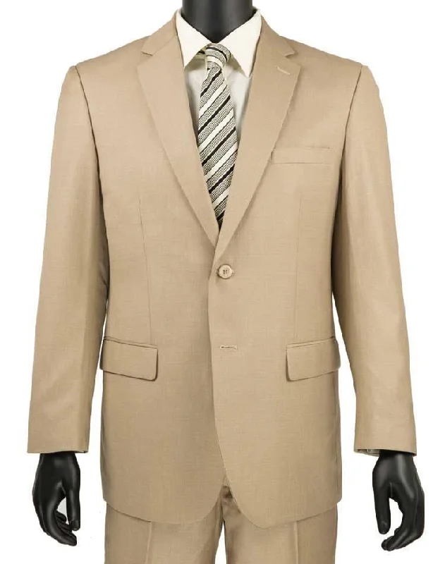 Light Dressing Classic Fit Sharkskin 2 Piece Suit Color Beige