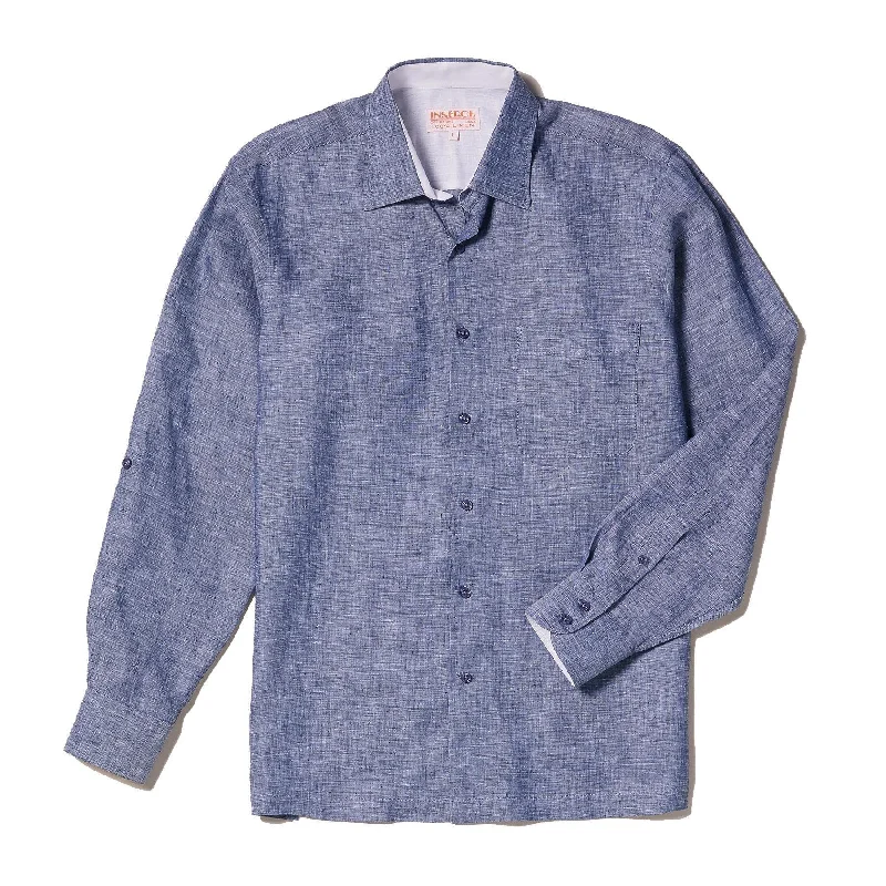Soft Style Long Sleeve Premium 100% Linen Yarn-Dye Solid Blue Shirt