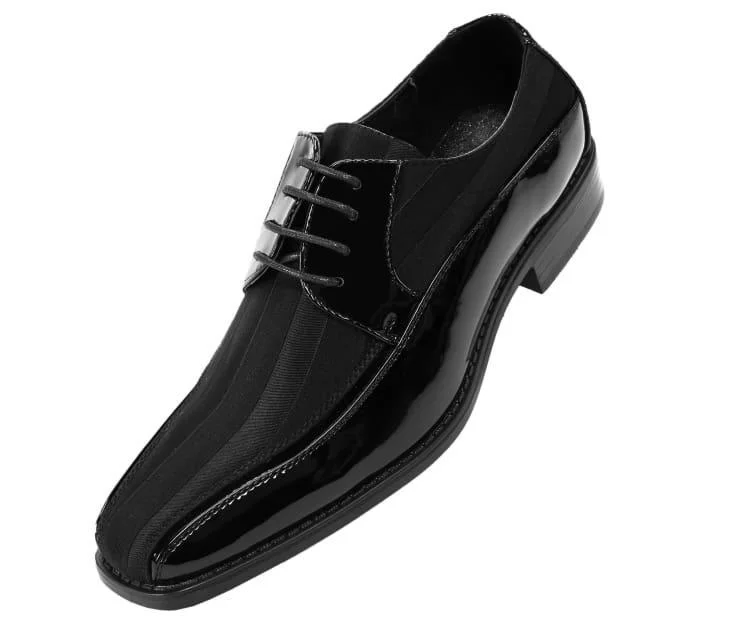 Comfy Chic Men's Striped Satin and Matching Patent Upper Shoes Color Black