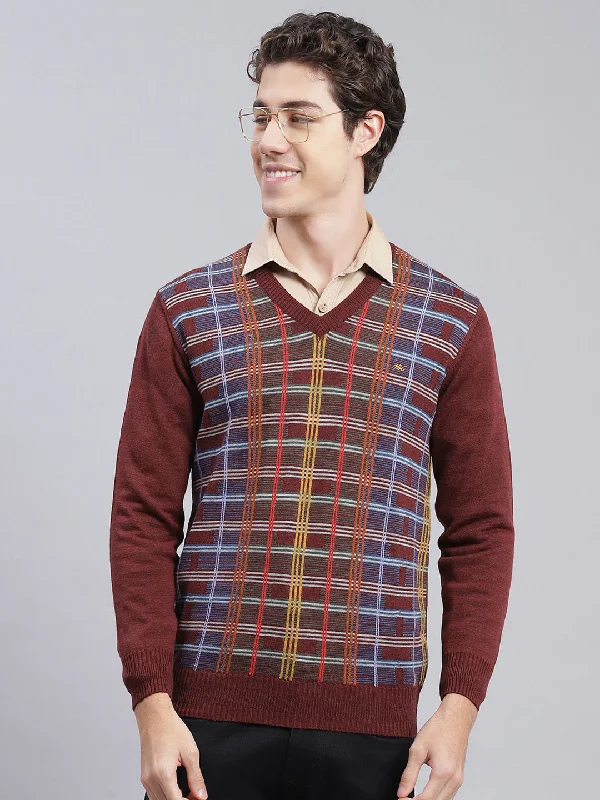 Easy Fashion Men Maroon Printed Wool blend Pullover