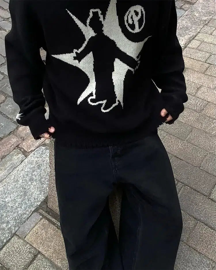 Lounge Wear Grunge Starboy Distressed Knitted Sweater