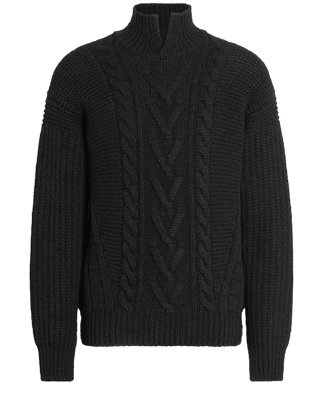 Romantic And Fresh Black Ribbed Oasi Cashmere Turtleneck