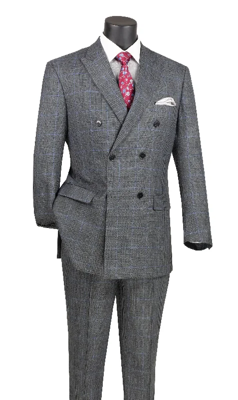 Luxury Customization Charcoal Windowpane Double Breasted Suit