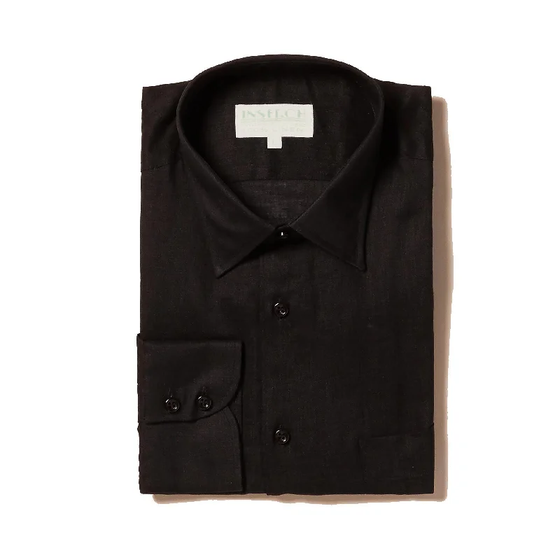 Cozy Sweaters Long Sleeve Premium 100% Linen Yarn-Dye Solid Black Shirt