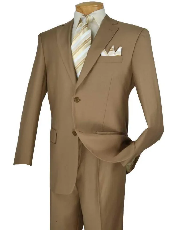 Warm Chic Executive Classic Fit  Two Piece Suit Color Solid Khaki
