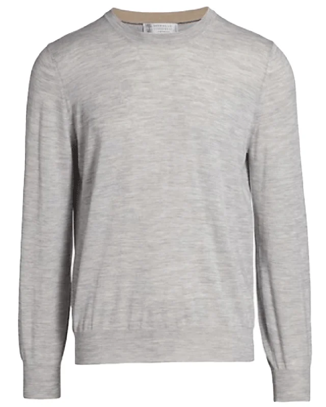 Exquisite Tailoring Grey Wool and Cashmere Crewneck Sweater