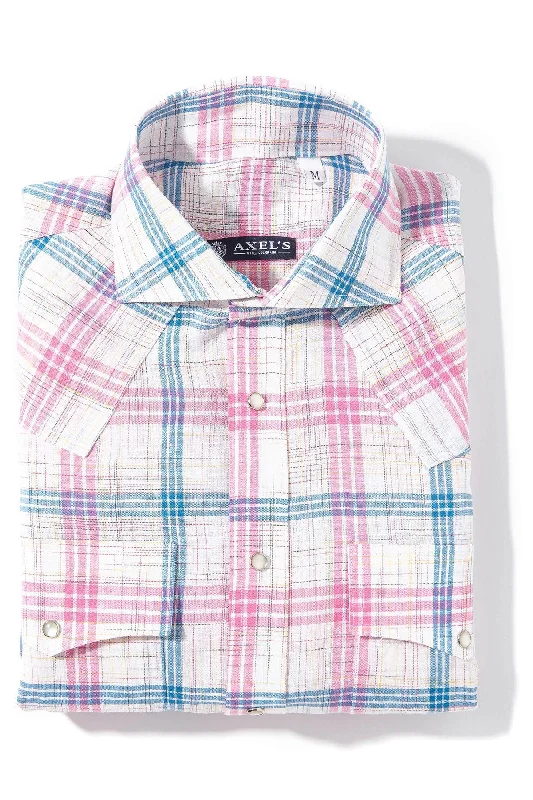 Exquisite Embroidery Western Linen In Pink Blue and White