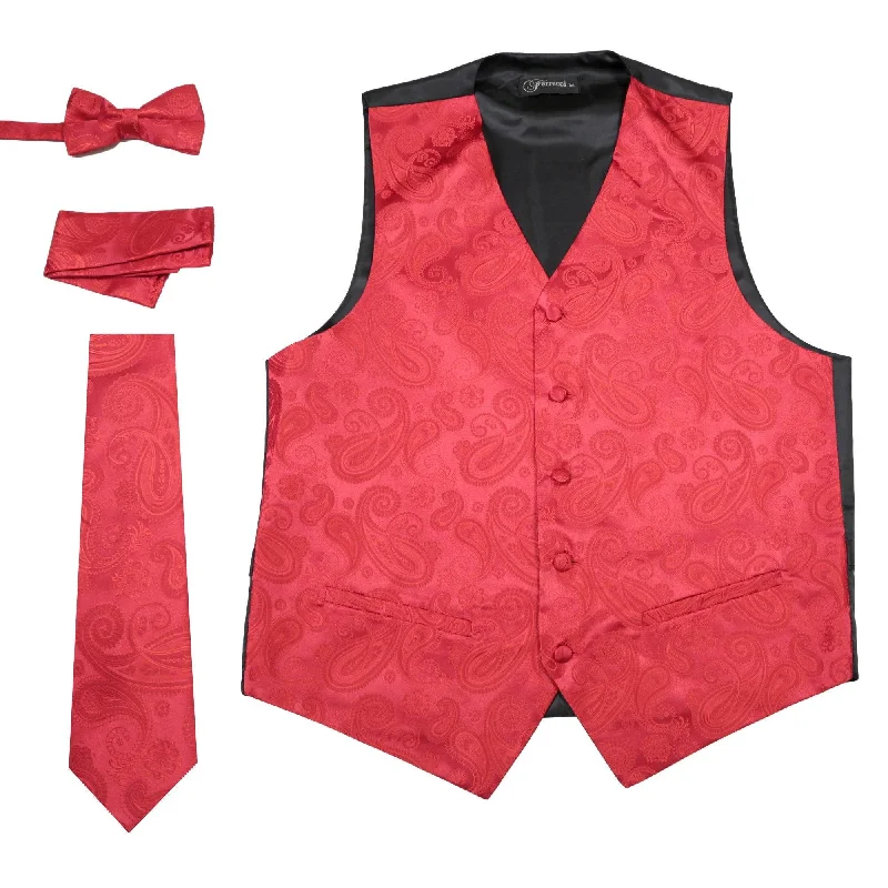 British Style Ferrecci Mens Red Paisley Wedding Prom Grad Choir Band 4pc Vest Set