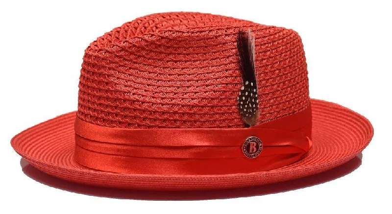 Classic Style Red Fedora Braided Straw Hat