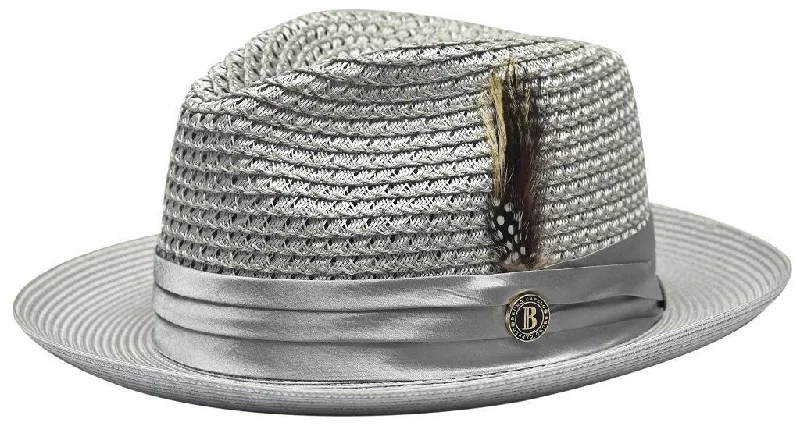 Minimal Style Silver Grey Fedora Braided Straw Hat