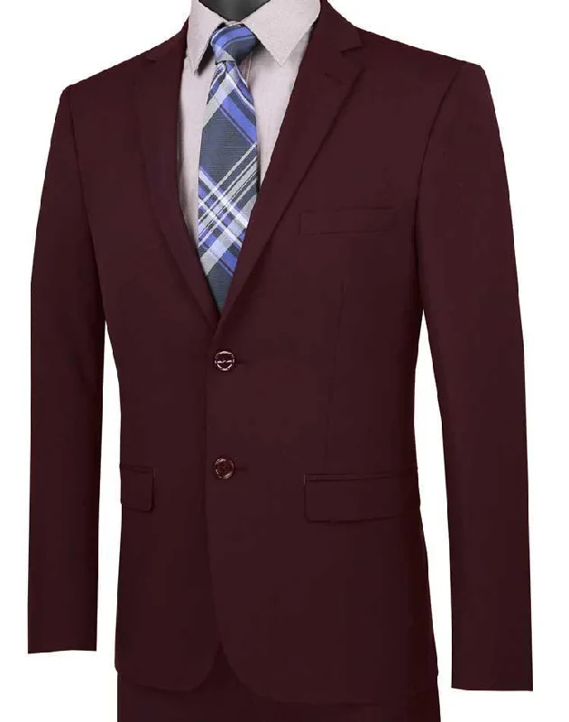 Noble Temperament Ultra Slim Fit Stretch 2 Piece Suit Color Burgundy