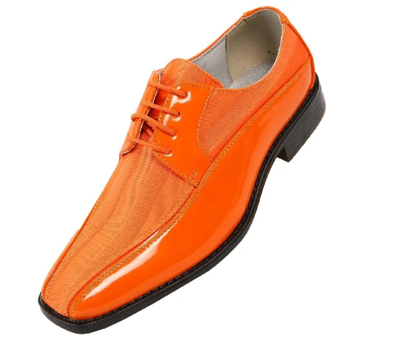 Relaxed Wear Men's Striped Satin and Matching Patent Upper Shoes Color Orange