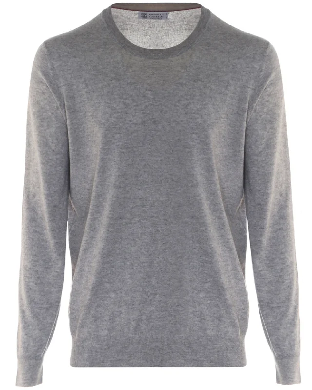 Feminine Charm Grey Cashmere Crewneck Sweater