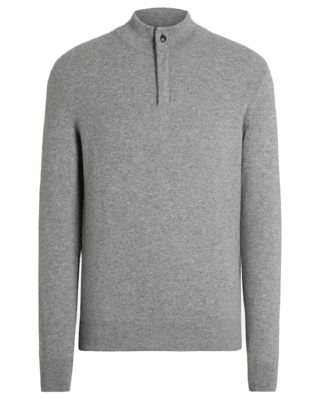 Celebrity Style Grey Oasi Cashmere Zip Mock Sweater
