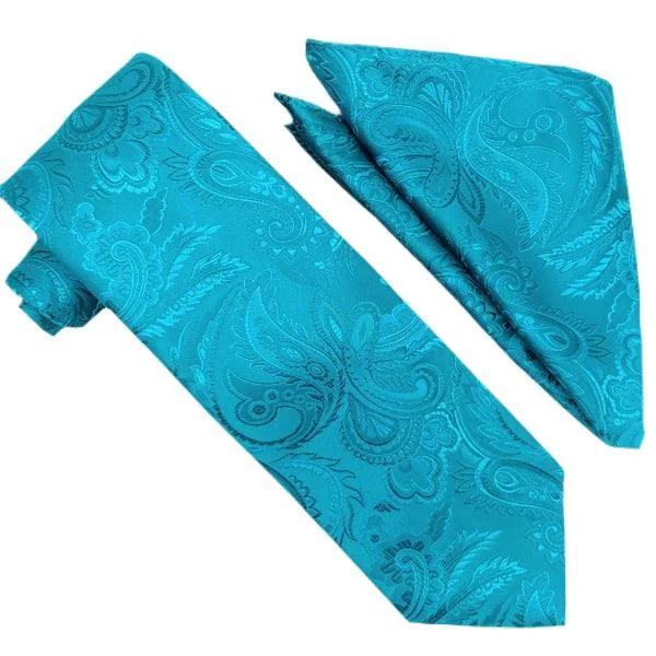 Exquisite Details Teal Paisley Tie and Hanky Set