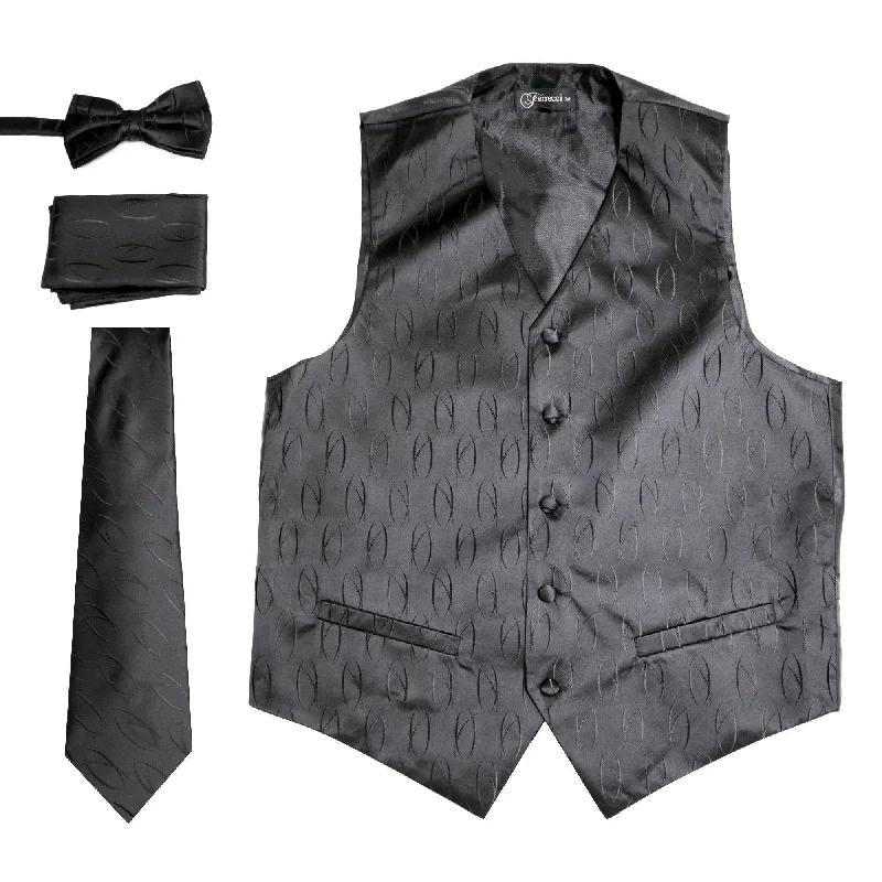 Floral Prints Ferrecci Mens PV100 - Black/Black Vest Set
