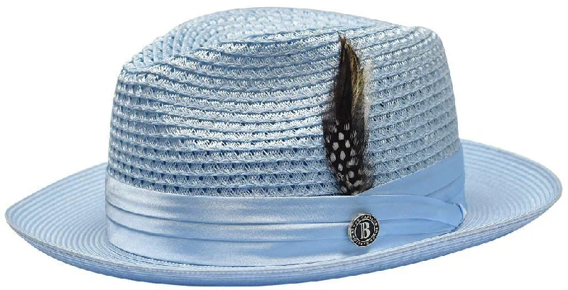Exquisite Design Light Blue Fedora Braided Straw Hat