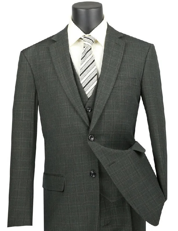Soft Feel Vinca Collection- Olive Glen Plaid Three Piece Suit Regular Fit