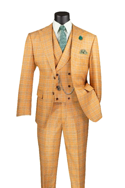 Celebrity Style Orange Windowpane 3 Piece Suit