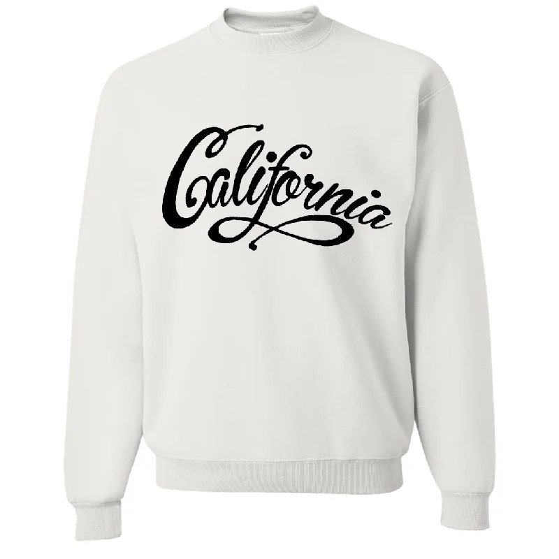 Fashion Classic California Beach Script Black Print Crewneck Sweatshirt
