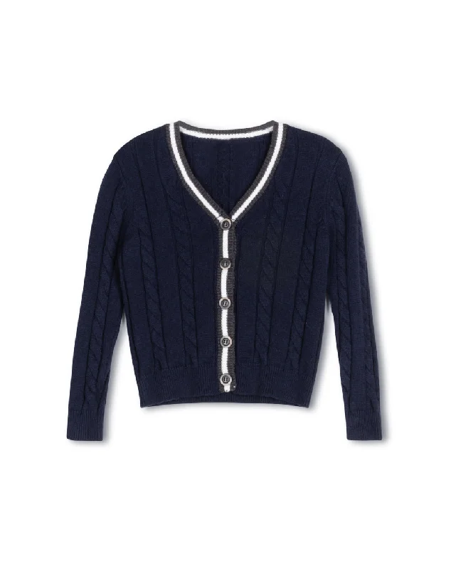 Casual Elegance Striped Trimming Cable Knit Cardigan