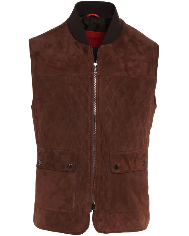 Brown Quilted Suede Padded Vest