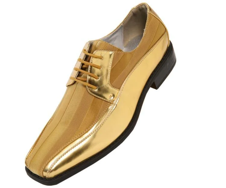 Relaxed Dresses Men's Striped Satin and Matching Patent Upper Shoes Color Gold