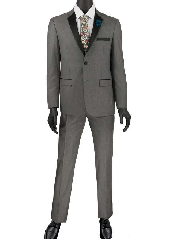 Timeless Outfits Ultra Slim Fit Gray with Black Lapel 2 Piece Tuxedo