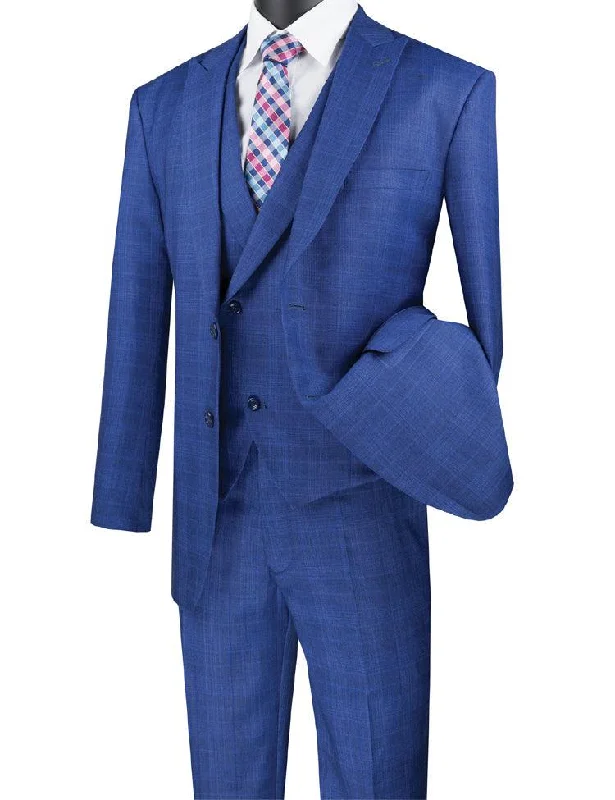 Sporty Wear Three Piece Glen Plaid Blue Suit