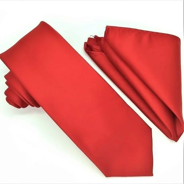 Design Must-have Fire Red Tie and Hanky Set