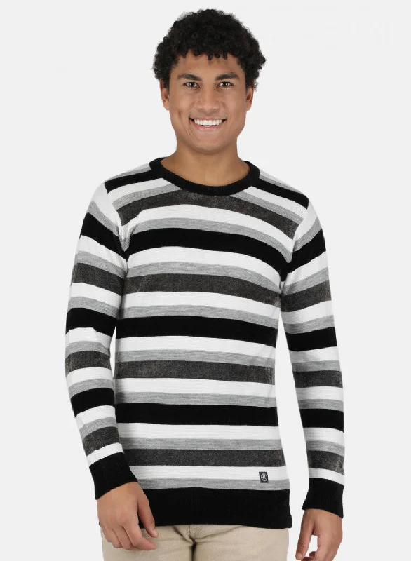 Minimal Comfort Men Black & Grey Self Design Pullover
