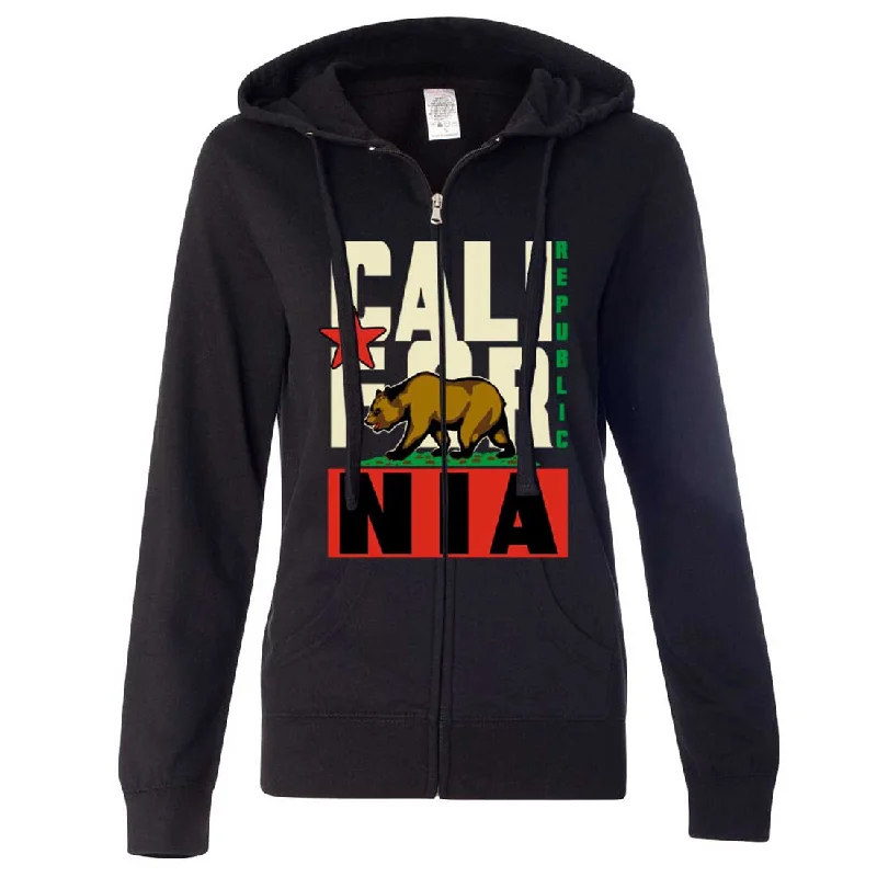 Minimalism California Republic Original Retro Bold Ladies Zip-Up Hoodie