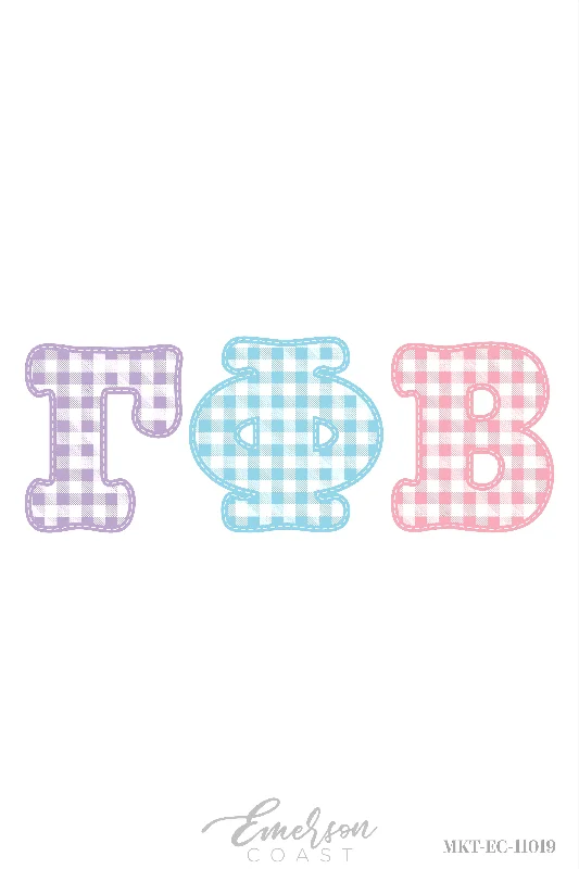 Gamma Phi Beta Gingham Print Letter Tshirt