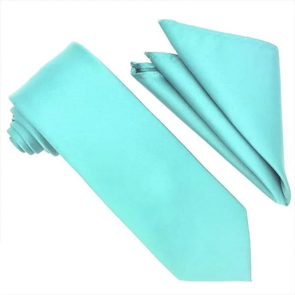British Style Turquoise Tie and Hanky Set